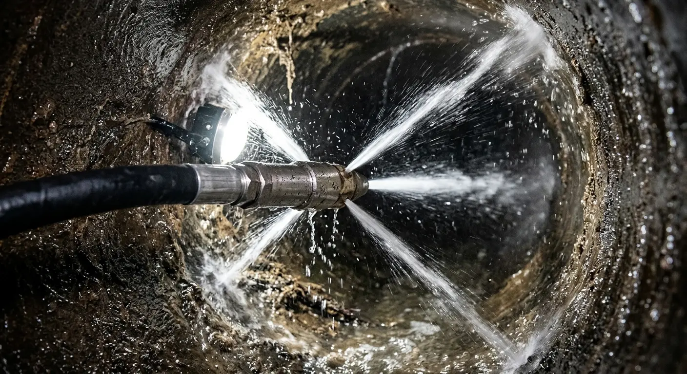 High-pressure hydro jetting nozzle cleaning sewer pipe for Sewer Line Relining in Schererville